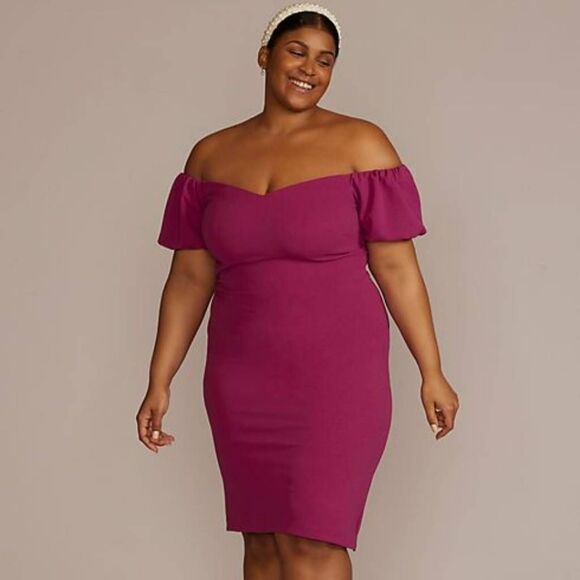 NWT DB Studio Plus Size 20 Off-The-Shoulder Puff Sleeve Midi Dress - Picture 1 of 4